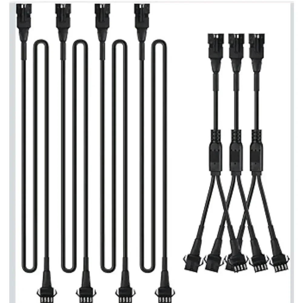 4pc 2-Ft Extension Cords & 3pc 2-Way Splitter for Underglow RGB LED Strip s33